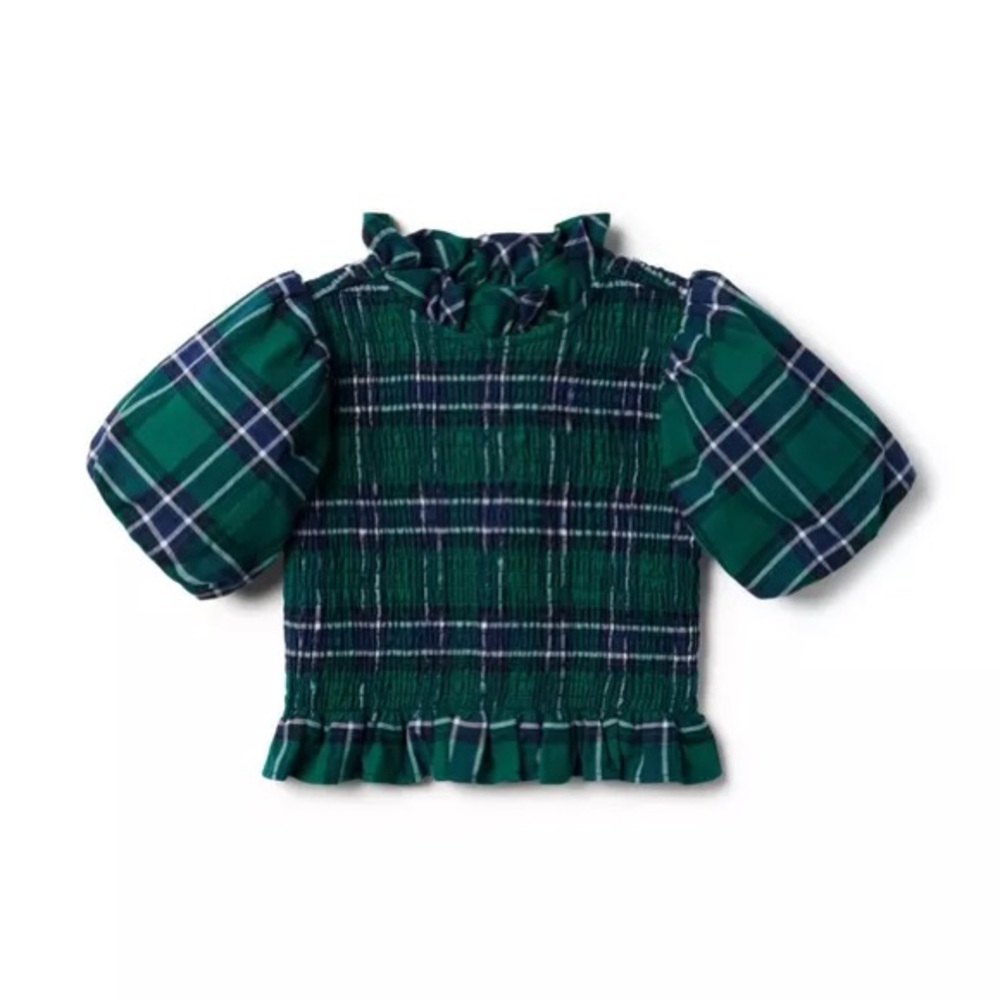 Janie and Jack Plaid Smocked Balloon Sleeve Top - NEW!